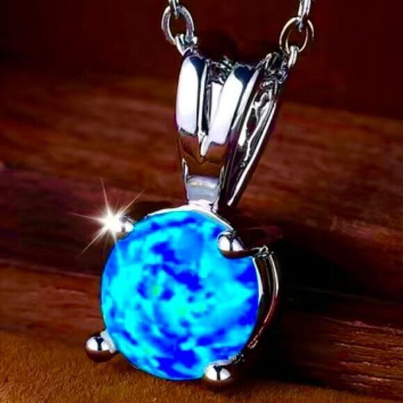 AYM #2Lovely Round Blue Opal & Sterling 925 Silver - Picture 4 of 6